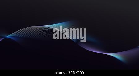 Abstract glowing wave lines on dark background. Dynamic wave pattern. Modern wavy lines and Futuristic technology concept Stock Vector