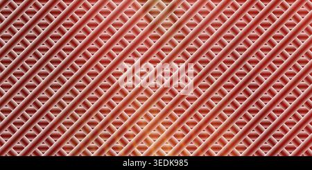 A high-resolution abstract background featuring a diagonal metallic mesh pattern with a warm, glowing red and orange color scheme. Stock Photo