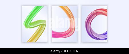 colorful wavy fluid cover design, gradient colors of yellow, green, blue, red, and orange Stock Vector