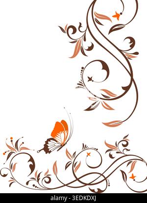 Flower Frame with Butterfly, element for design, vector illustration Stock Vector