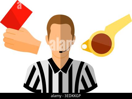 Soccer and Football Flat Icon Set for Flyer, Poster, Web Site like Referee, Whistle and Red Card. Stock Vector