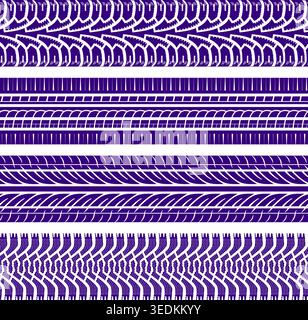 Collect Detailed Tire Tracks, vector isolated on white background Stock Vector