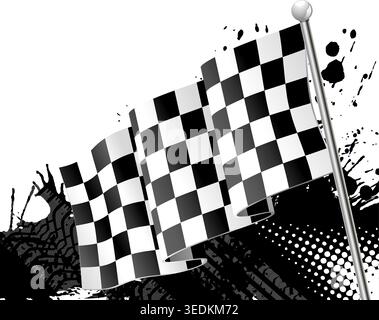 Racing Concept - Flags, Tires and Tracks, grunge vector background Stock Vector