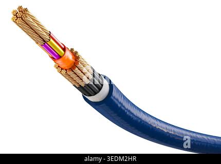 Flexible electric cable cross section 3d isolated Stock Photo