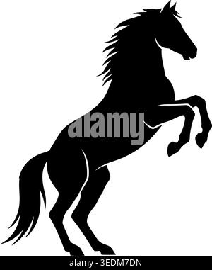 Powerful black horse silhouette rearing up on hind legs, dynamic equestrian animal graphic, isolated on a clean white background. Stock Vector