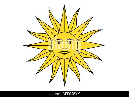 The Inca Sun God. Inti Sun of May. Flag of Uruguay. Uruguay National Flag. Vector Illustration. Stock Vector