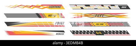 Off road 4x4 racing graphics. Blue black speed stripe set halftone decoration truck modification. Vector motorsport elements drag track patterns, checkered borders, automotive vinyl wraps Stock Vector