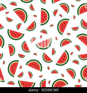 Watermelon summer pattern on white background. Simple seamless pattern with watermelon slices. Vector design Stock Vector