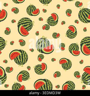 Cute Watermelon Seamless Pattern Wrap. Fruit Illustration Background Stock Vector