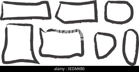Set of unique hand-drawn frames and borders with an artistic, textured feel. Stock Vector