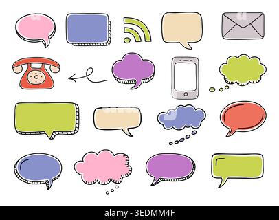 Hand-drawn speech bubbles in playful pastel tones Stock Vector