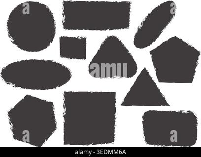 Variety of distressed stamp borders and shapes for creative design on transparent checkered background. Stock Vector