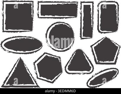 Collection of grunge textured frames and shapes for design use on transparent background. Stock Vector