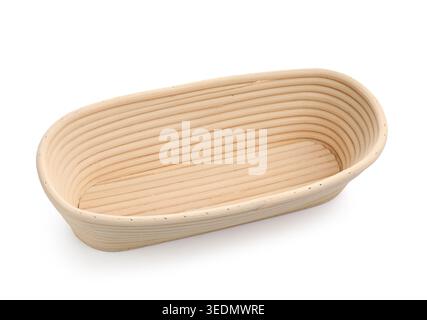 Empty banneton (sourdough proofing basket) isolated on white Stock Photo