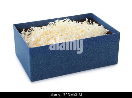 Gift box with shredded paper filler isolated on white Stock Photo