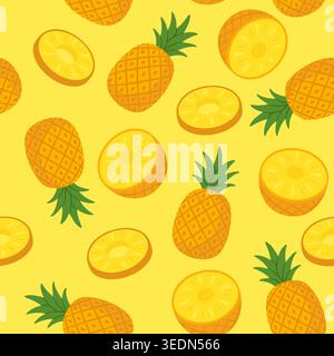 Seamless pineapple pattern yellow tropical background Stock Vector