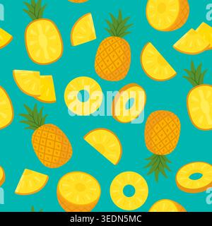 Seamless pineapple pattern blue tropical background Stock Vector