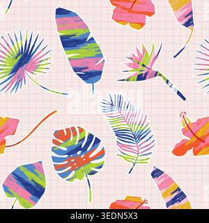 Painted Cut-Out Paper Tropical Leaves Seamless Pattern. Flat Style Vector Illustration. Stock Vector