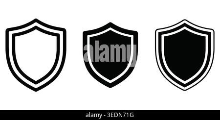 Set of three black and white shield icons for security and protection concepts Vector Stock Vector