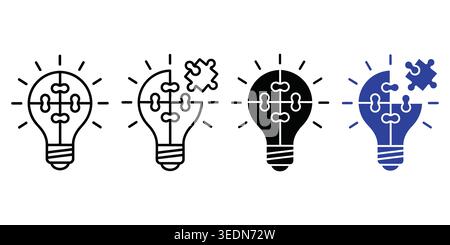 Light bulb puzzle icons set representing creative ideas and problem solving Vector Stock Vector