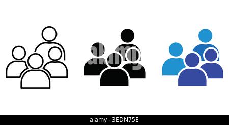 Group of people icon set in outline solid and blue color styles Vector Stock Vector