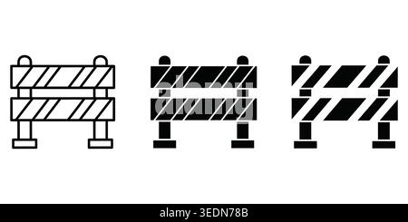 Set of road construction barrier icons in outline and silhouette styles Vector Stock Vector
