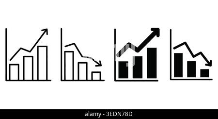 Set of simple bar chart icons showing growth and decline trends Vector Stock Vector