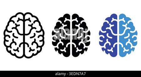 Set of three human brain icons in black and blue colors Vector Stock Vector