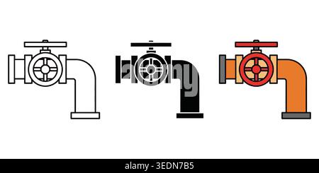 Industrial water pipe valve icons in outline solid and colorful styles Vector Stock Vector
