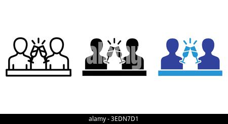 People toasting with champagne glasses icons set in different styles Vector Stock Vector