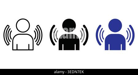 Set of three user profile icons with radio signal waves Vector Stock Vector