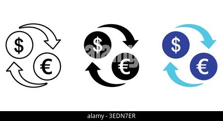 Dollar and euro currency exchange icons set with arrows Vector Stock Vector