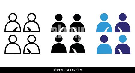 A collection of user profile icon designs featuring four people figures, presented in outline, solid black, and blue color styles for various interfac Stock Vector