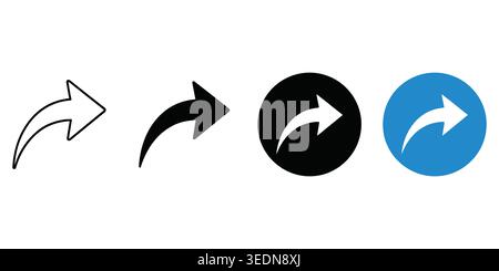 A collection of share arrow icons featuring outline, solid, and circular designs, perfect for user interface, web navigation, and social media apps. Stock Vector