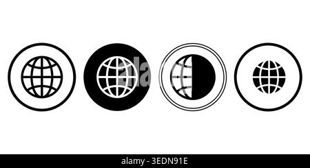 A collection of four simple globe or earth icons designed in black and white styles, perfect for web navigation, user interface, and digital projects. Stock Vector