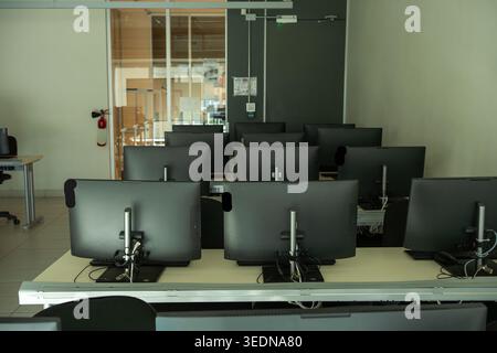 Empty Classroom or IT Training Center During School Break Stock Photo