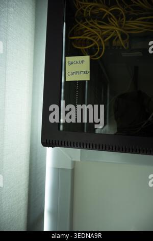 Vertical Concept of Backup Completed Message on Network Server Stock Photo