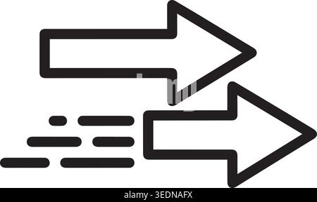 Black outline icon with two arrows pointing in opposite directions, one with speed lines, indicating fast data transfer or exchange. Stock Vector