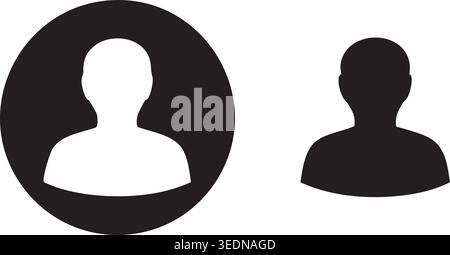 Pair of user profile icons, one white silhouette within a black circle and one solid black silhouette, representing generic person or avatar. Stock Vector
