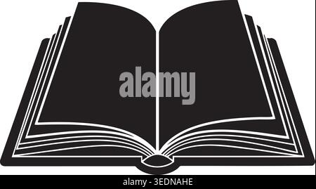 High contrast silhouette of opened book showing thick layers of pages. Professional symbol for education and data storage. Simple minimalist vector gr Stock Vector
