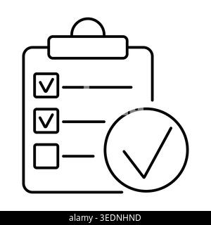 Checklist with marked completed items, large checkmark, Vector line art illustration for task management app, to do list interface Stock Vector
