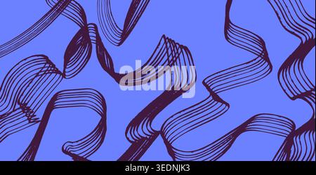 Abstract hand-drawn wavy background with yellow curvy lines on a blue backdrop. Stock Vector
