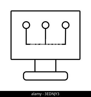 Computer monitor with microchip pattern on screen. Vector line art illustration for technology hardware concept, IT equipment logo Stock Vector