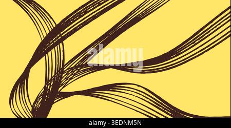 Abstract hand-drawn wavy background with dark curvy lines on a yellow backdrop. Stock Vector