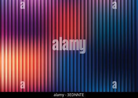 Abstract vertical fluted glass background with purple red and blue gradient Stock Vector