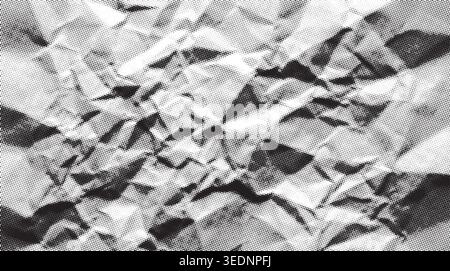 Abstract black and white halftone crumpled paper texture background vector Stock Vector