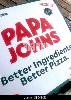 Papa Johns Pizza delivery box Stock Photo