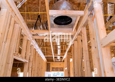 Workers are installing heating cooling systems in building that is being remodeled. Stock Photo