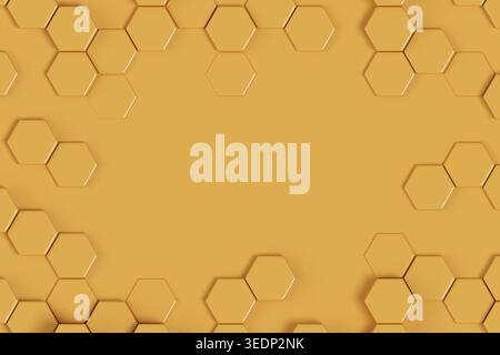 Yellow hexagons abstract background with copy space. Geometric pattern. 3d illustration. Stock Photo