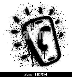 Phone icon in graffiti style with black spray paint. Stock Vector